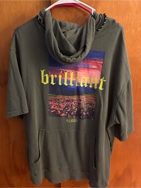 No Boundaries Olive Green Hooded Tee with Chest Graphic